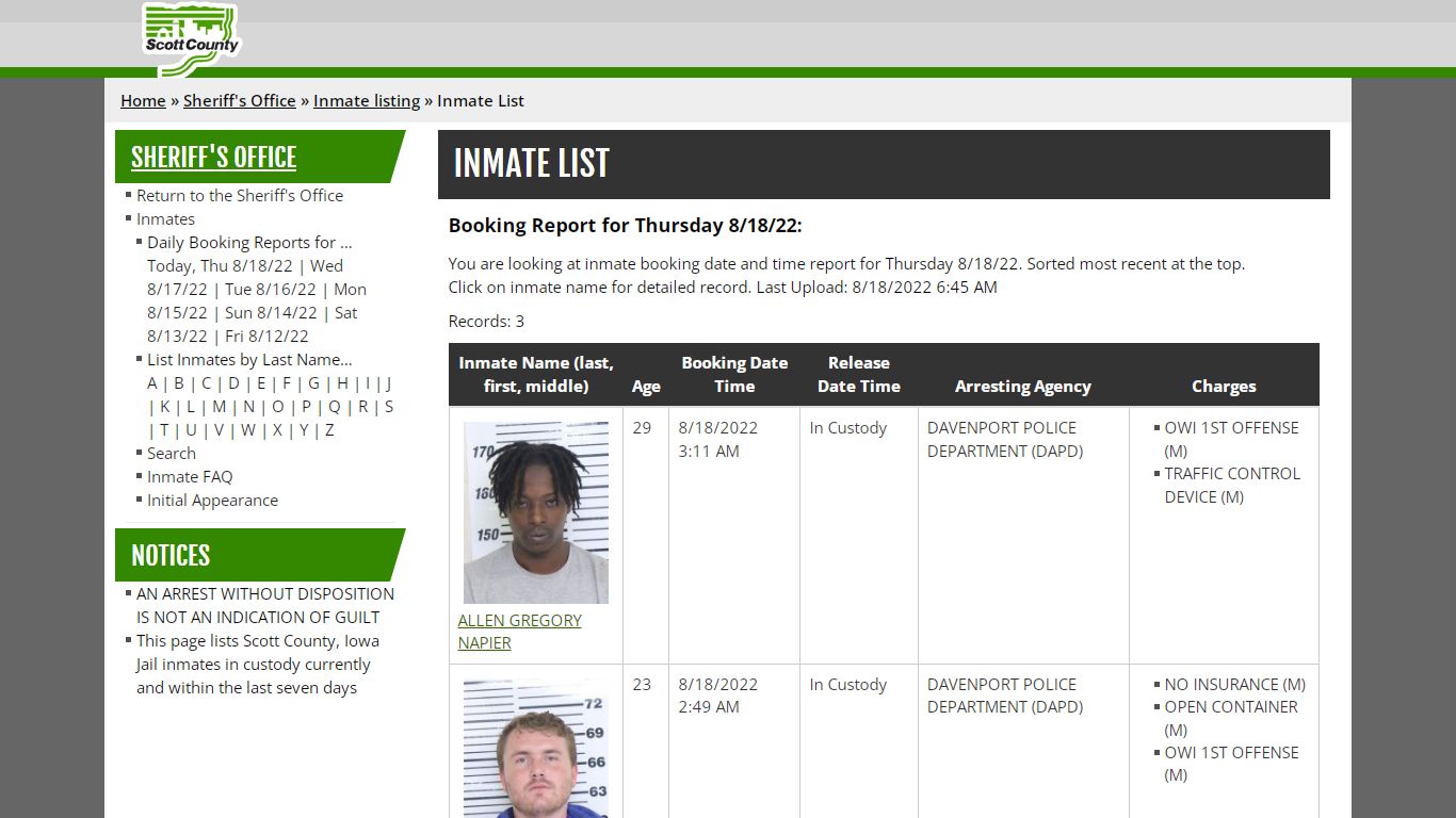 Inmate List - Scott County